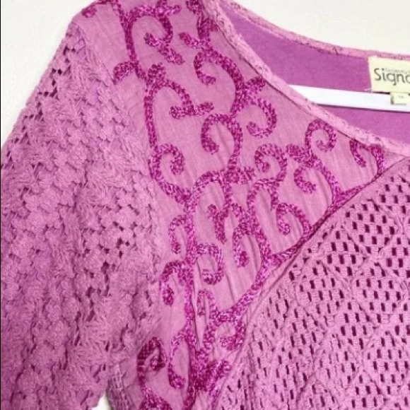 Handkerchief Purple Pink Top Blouse M Patchwork - Picture 3 of 3